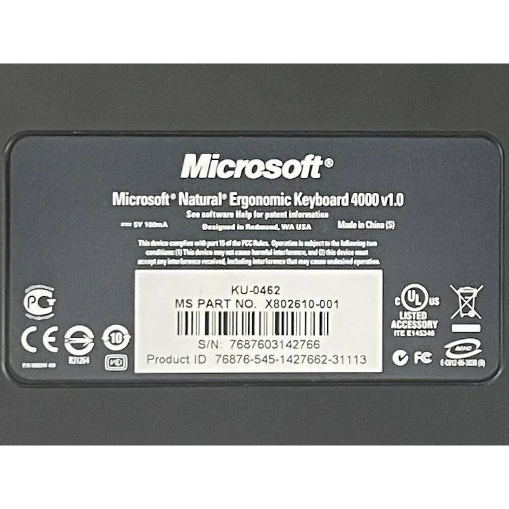 Microsoft Natural Ergonomic Keyboard 4000 v1.0 Wired Tested Works